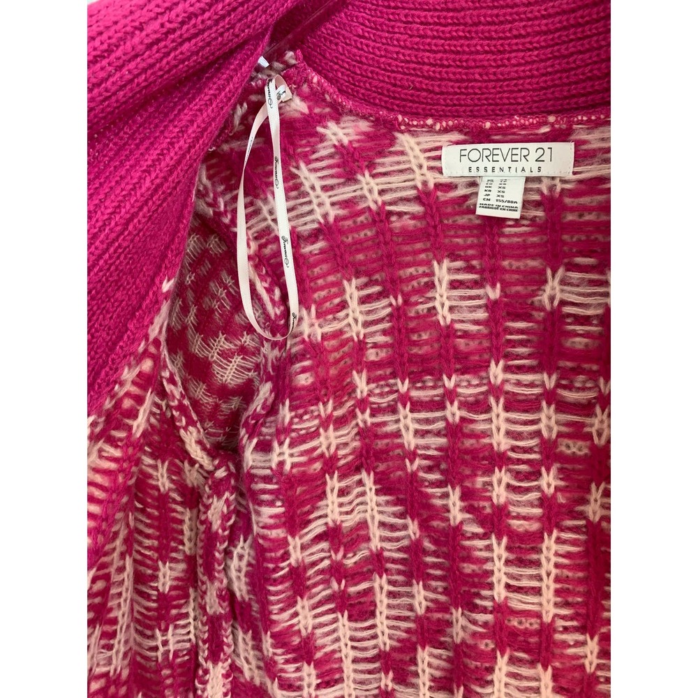 Forever 21 Pink + White Fair Isle Knit Cardigan Sweater — Women's XS X-Small EUC - Picture 8 of 15
